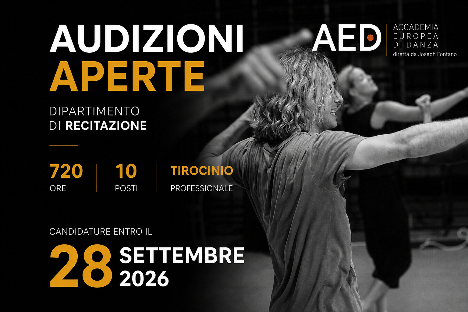 Audizioni aperte per il Dipartimento di Recitazione – Accademia Europea di Danza (2026/2027) | Scuola di recitazione a Roma